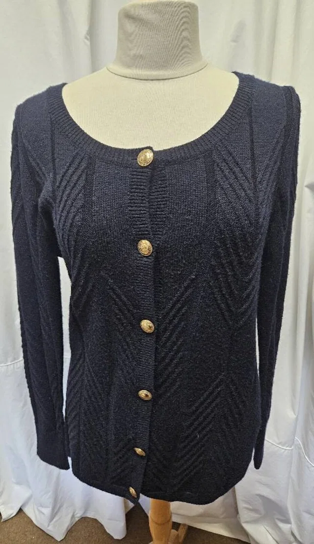 Versace cardigan navy Size: 12 in Blue Wool from Oxfam Online Shop