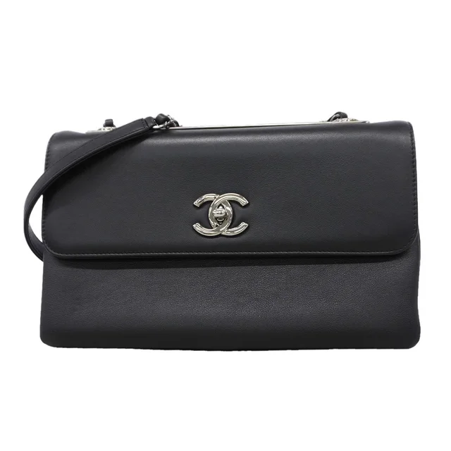 Chanel Shoulder Bag Leather Black Silver in Black Leather from The Reluxe