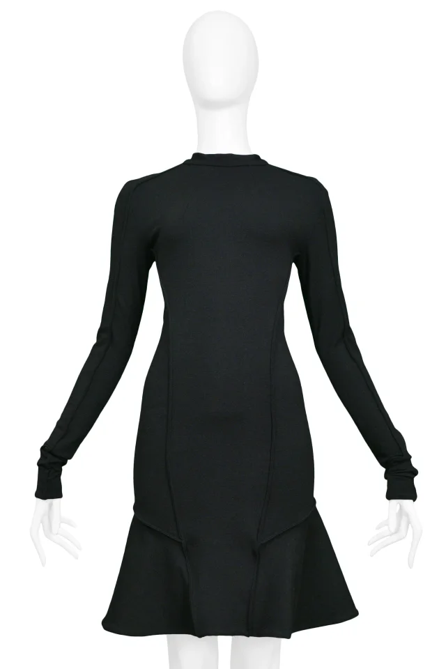 Balenciaga By Nicolas Ghesquiere Black Scuba Dress With Flounce in Black Wool from Resurrection Vintage