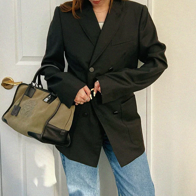 Balenciaga Wool Double-Breasted Jacket #44 Black in Black Wool from VINTAGE QOO TOKYO