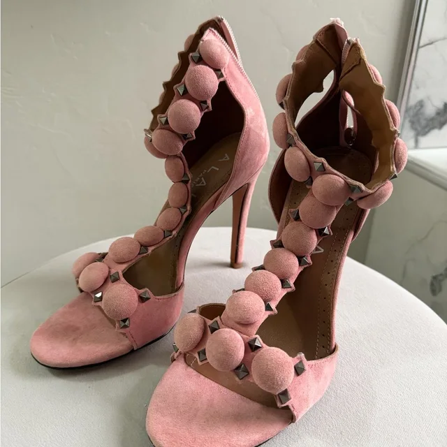 Alaïa Suede Beaded Studded High Heel Sandals in pink Suede from Poshmark