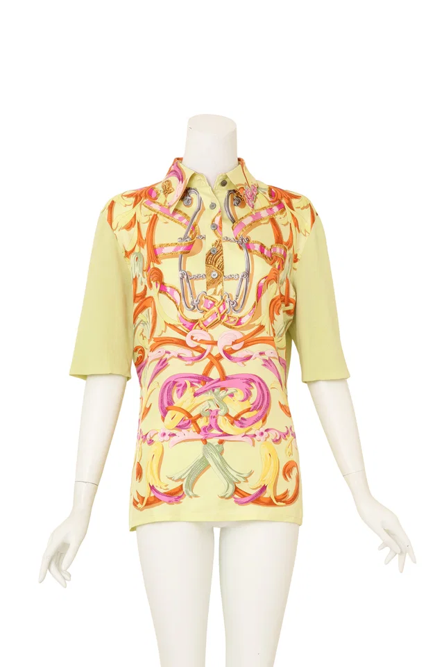 Hermès Equestrian Ribbon Silk Knit Polo Top in Silk from Recess LA