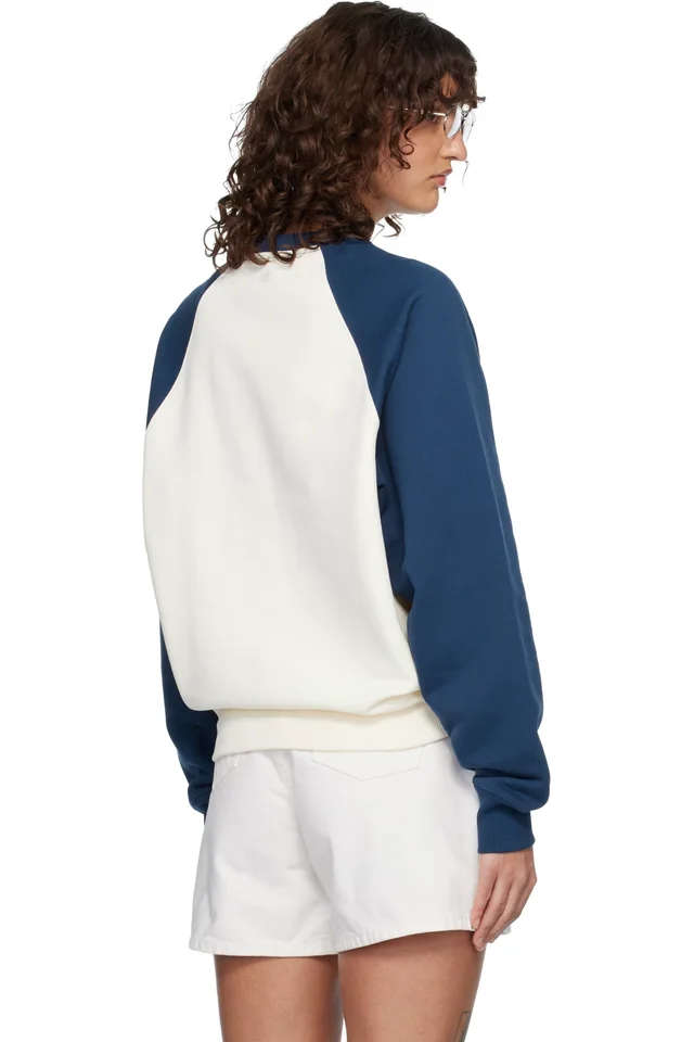 AMI Paris Off-White & Navy Cotton Knitted Ami de Coeur Sweatshirt, photo 3 of 4 from SSENSE