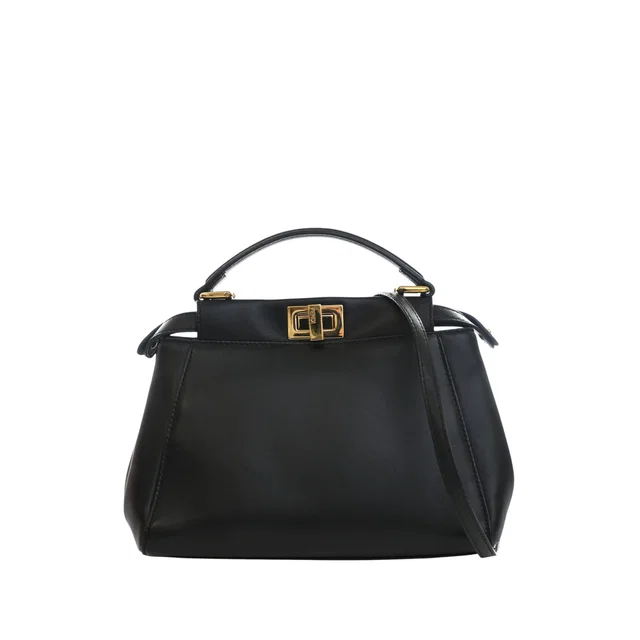 Black Fendi Mini Leather Peekaboo Iconic Satchel in Black Leather from Designer Revival