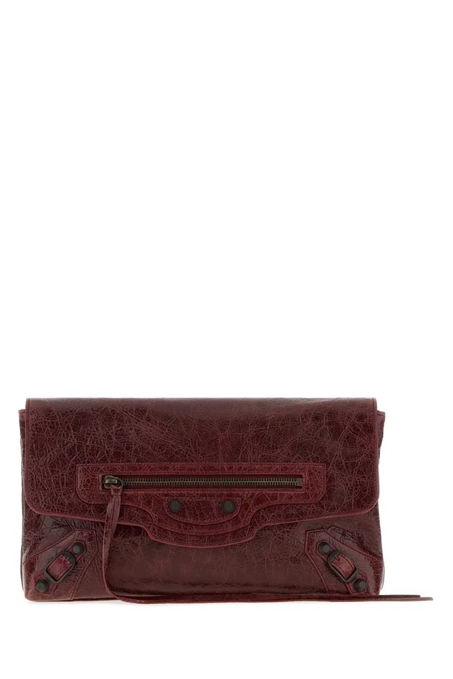 Balenciaga Crackled Leather Clutch — Merlot in Leather from HEWI