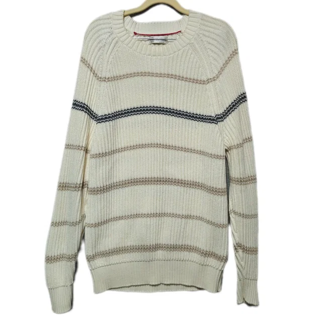 Brunello Cucinelli Sweater Mens Large Cream Stripe Chunky Rib Knit Crewneck in neutral|brown from Poshmark