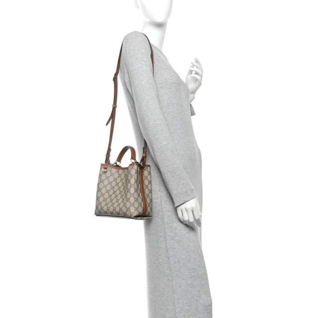 Gucci GG Supreme Monogram Emblem Small Shoulder Bag Beige Ebony Sundial in Beige Coated canvas from FASHIONPHILE, photo 2 of 11