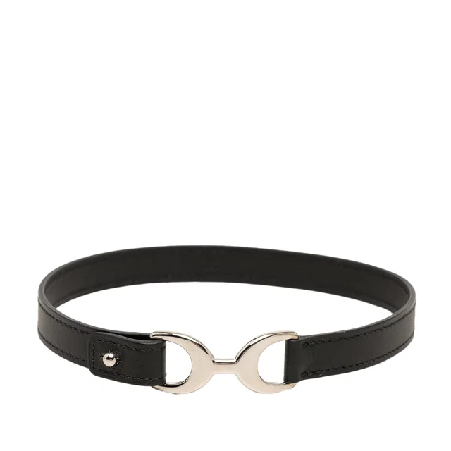 Black Hermès Swift Palladium Plated Pavane Double Tour Bracelet in Black Swift leather from Designer Revival