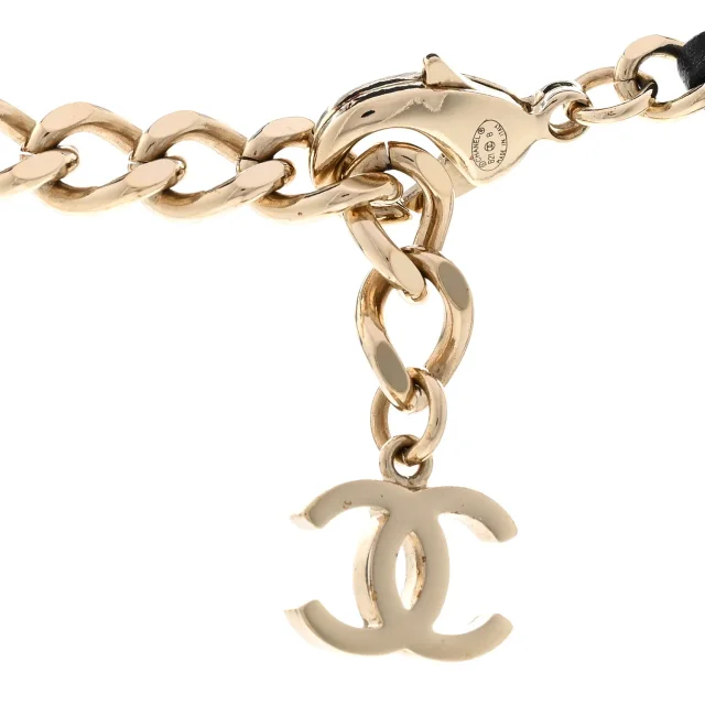 Chanel Metal Lambskin Crystal CC Choker Necklace Black Gold in Black Lambskin from FASHIONPHILE, photo 5 of 6