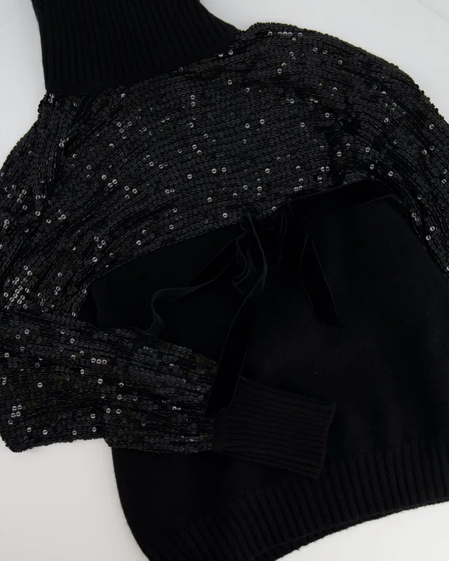 Valentino Garavani Black Cashmere Turtleneck Sequin Sleeve Jumper Size M (UK 10) in Black Cashmere from Sellier
