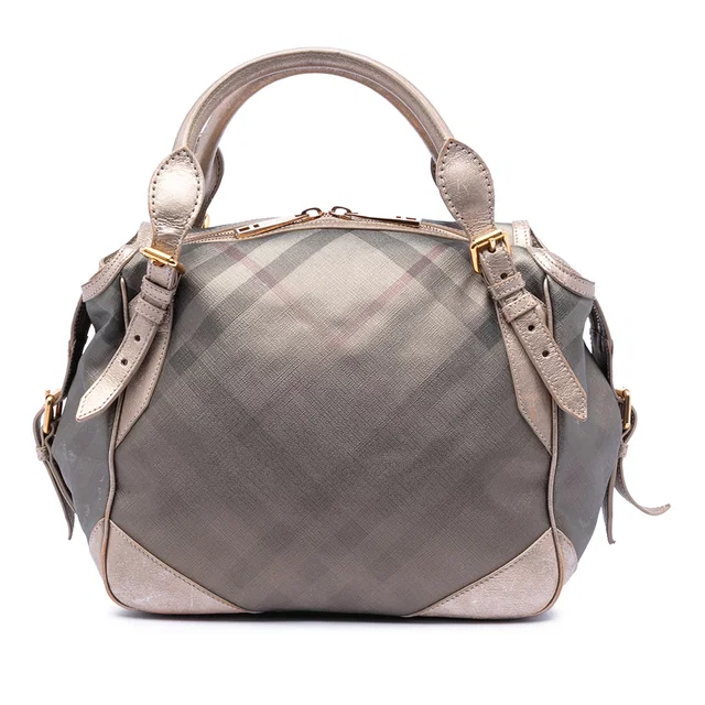 Gray Burberry Smoke Check Coated Canvas Oakford Handbag in Grey Coated canvas from Designer Revival