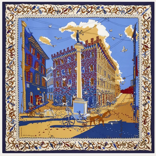 Ferragamo Silk Printed Scarf — Beige Scarfs in Beige Silk from HEWI, photo 2 of 2