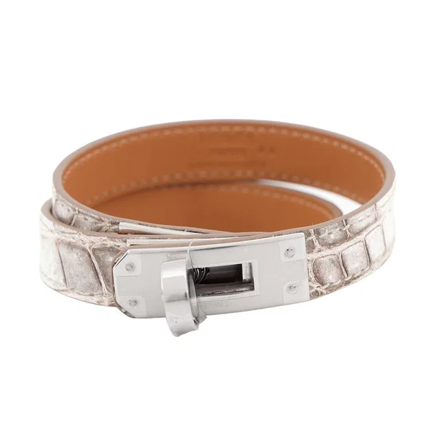 Hermès Bracelet Kelly Double Tour Himalayan Silver Niloticus Mat in Silver from The Reluxe