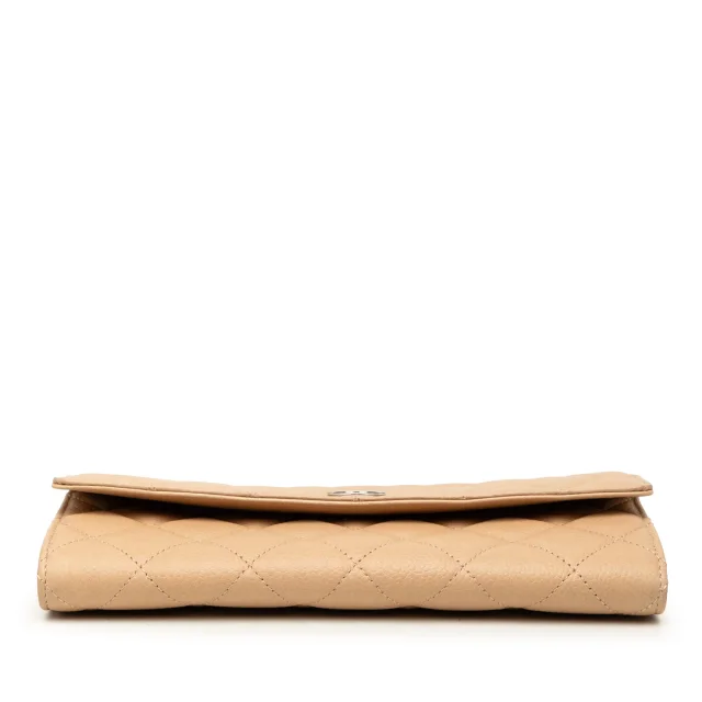 Chanel CC Quilted Caviar Gusset Flap Long Wallet in Beige Caviar leather from Designer Revival, photo 3 of 10