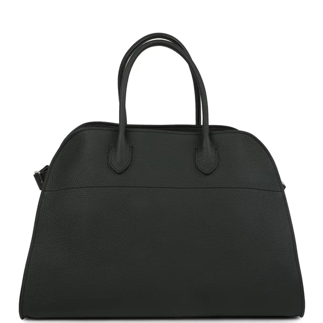 The Row Soft Margaux 15 Bag Dark Pine Calfskin Silver Hardware in Calfskin from Madison Avenue Couture