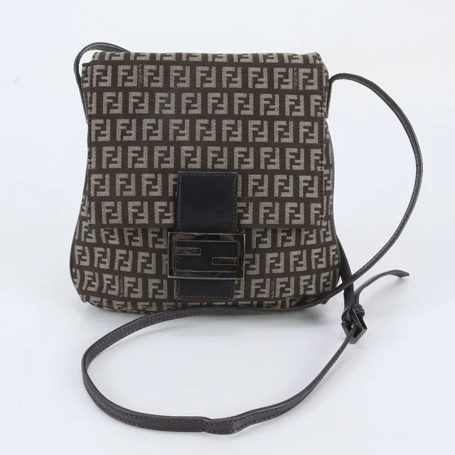 Fendi FF Zucchino Leather Shoulder Bag Crossbody Brown in Brown Leather from The Reluxe