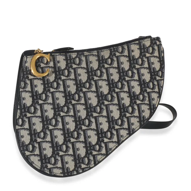 Dior Navy Oblique Canvas Triple Saddle Pouch Blue Fabric Handbag in Navy Canvas from HEWI