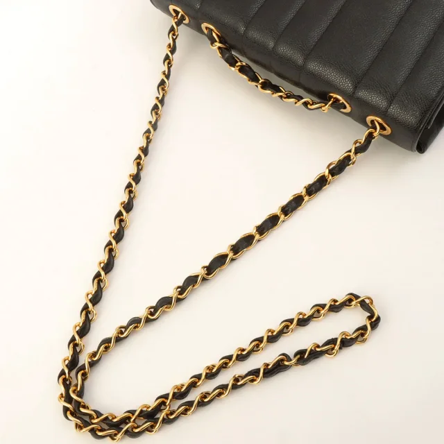 Chanel Circa 1995 Caviar Skin Mademoiselle Stitch CC Turnlock Chain Shoulder Bag Black in Black Caviar leather from VINTAGE QOO TOKYO, photo 11 of 17