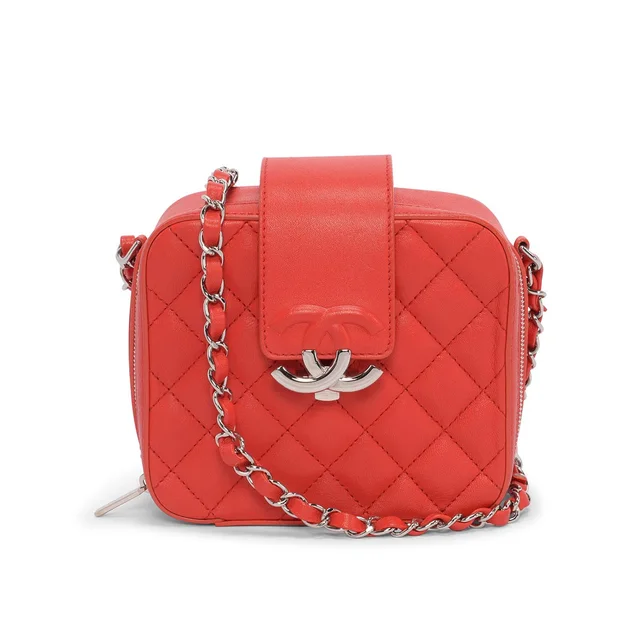 Chanel Quilted Leather Mini CC Box Camera Bag in Red Leather from Blue Spinach