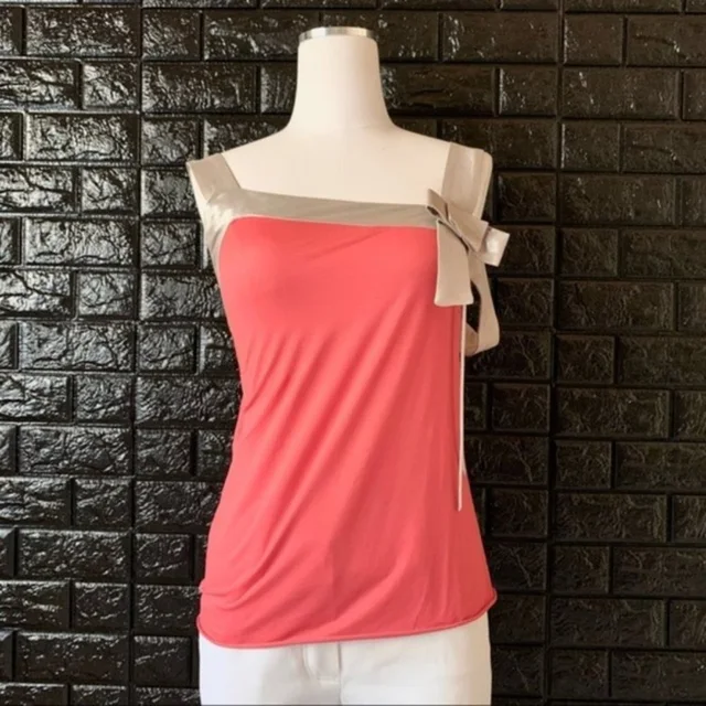 Stella McCartney Knit Sleeveless Blouse With Coral Gold Bow S in orange|pink from Poshmark