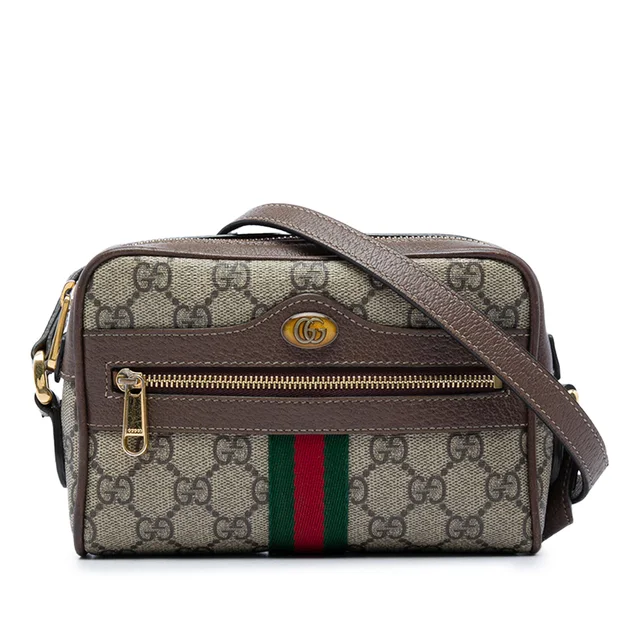 Beige Gucci Mini GG Supreme Web Ophidia Crossbody in Beige Coated canvas from Designer Revival
