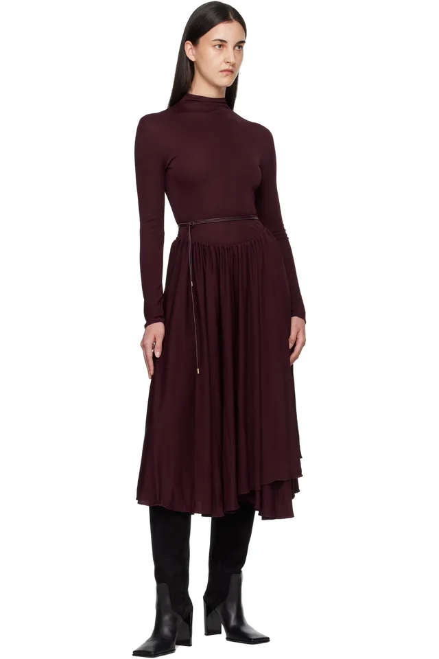 ALAÏA Burgundy Fit & Flare Maxi Dress, photo 4 of 4 from SSENSE