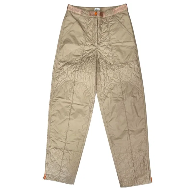 Hermès Long Pants Quilted Hem Zip Polyester Beige Casual in Beige from The Reluxe