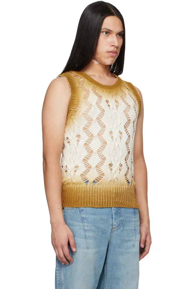 EGONlab Tan & Off-White Textured Knit Tank Top, photo 2 of 4 from SSENSE