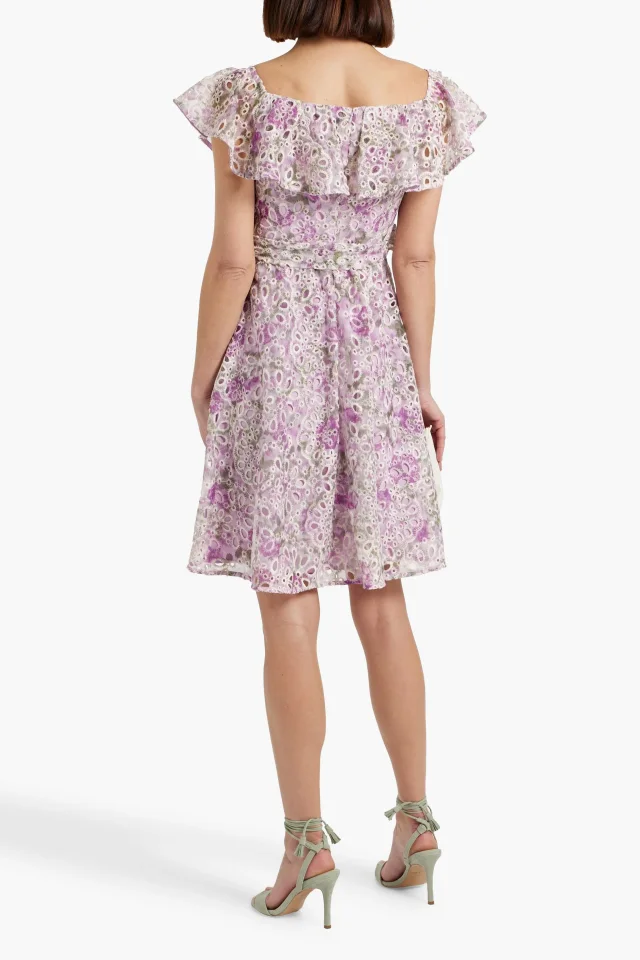 Mikael Aghal Ruffled Floral-Print Broderie Anglaise Dress in Lilac, photo 3 of 4 from THE OUTNET