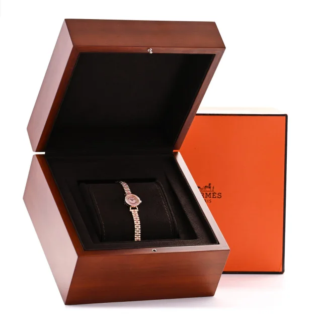 Hermès 18K Rose Gold Diamond Pink Sapphire 16mm Faubourg Quartz Watch in Pink from FASHIONPHILE, photo 5 of 5