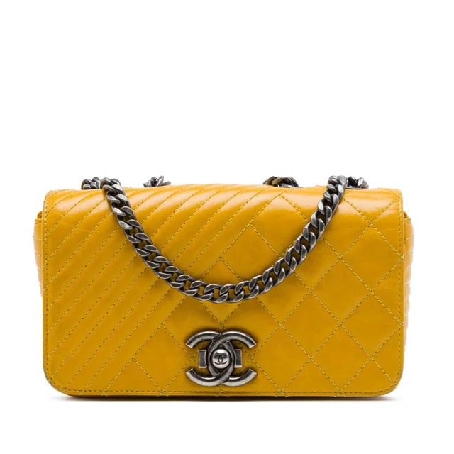 Yellow Chanel Small Glazed Calfskin Coco Boy Flap Shoulder Bag in Yellow Calfskin from Designer Revival
