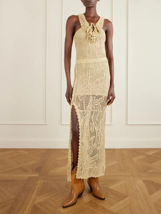 ISABEL MARANT Ornella embellished crocheted cotton-blend midi dress in Beige, photo 2 of 2 from NET-A-PORTER (Canada)