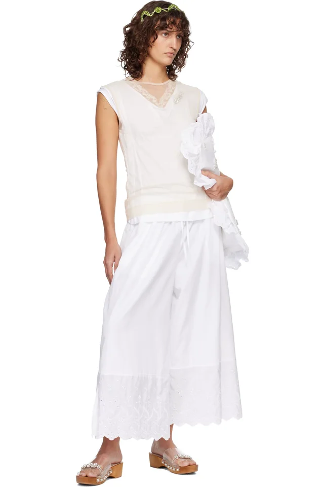 Simone Rocha White & Beige Layered Liquid Lace Trim T-shirt, photo 4 of 4 from SSENSE