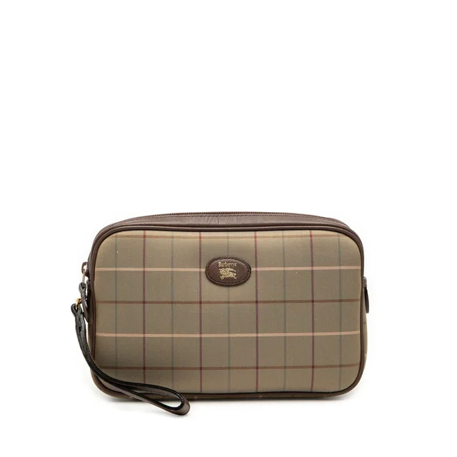 Brown Burberry Vintage Check Canvas Clutch in Brown Canvas from Designer Revival