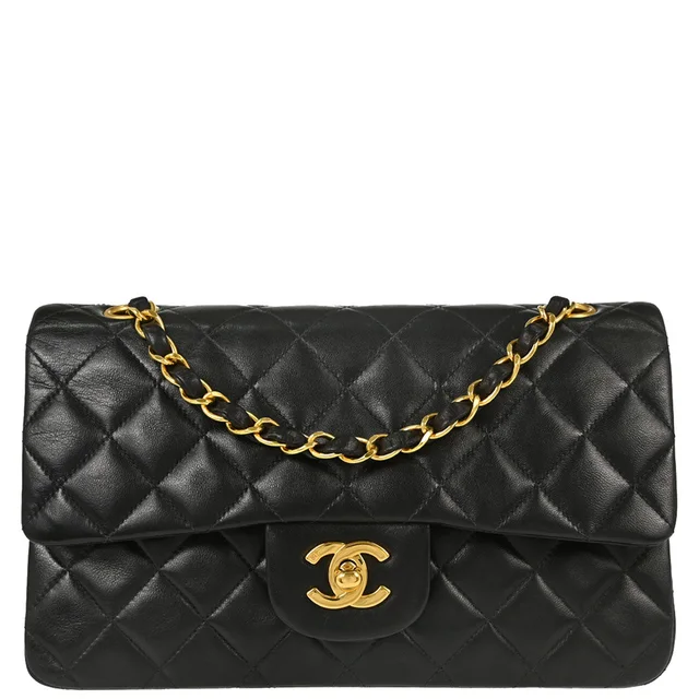 Chanel 1996-1997 Black Lambskin Small Classic Double Flap Shoulder Bag in Black Lambskin from AMORE Vintage Tokyo