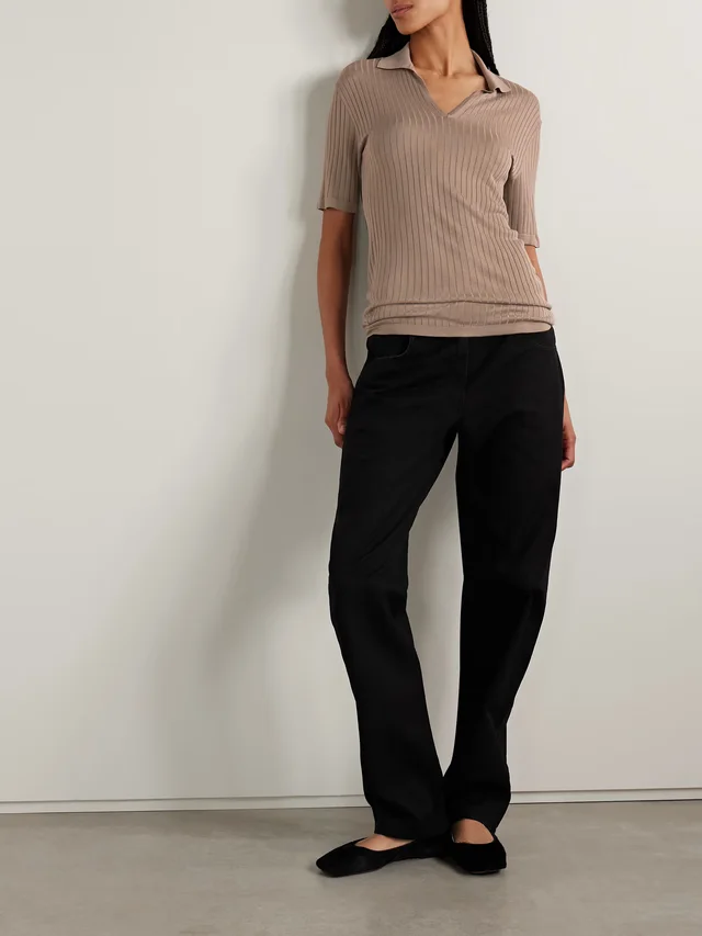 THE ROW Kaiomi ribbed-knit polo top in Beige, photo 2 of 2 from NET-A-PORTER (Canada)