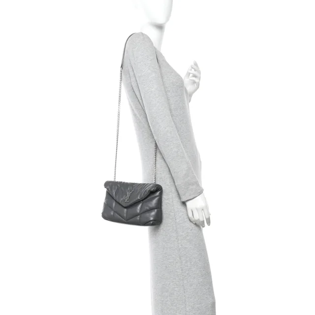 Saint Laurent Quilted Toy Loulou Puffer Monogram Chain Satchel Fog in Lambskin from FASHIONPHILE, photo 2 of 13
