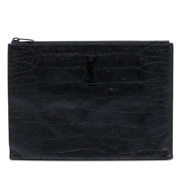 Black Saint Laurent Croc Embossed Leather Monogram Document Holder Clutch Bag in Black Crocodile from Designer Revival, photo 1 of 1