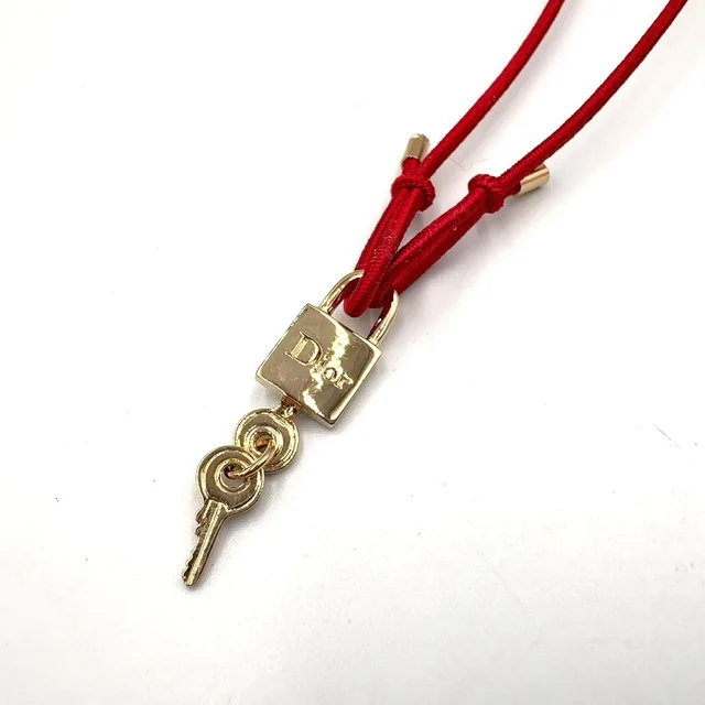 Dior Keylock Choker Metal Nylon Gold Red Necklace in Red Nylon from The Reluxe