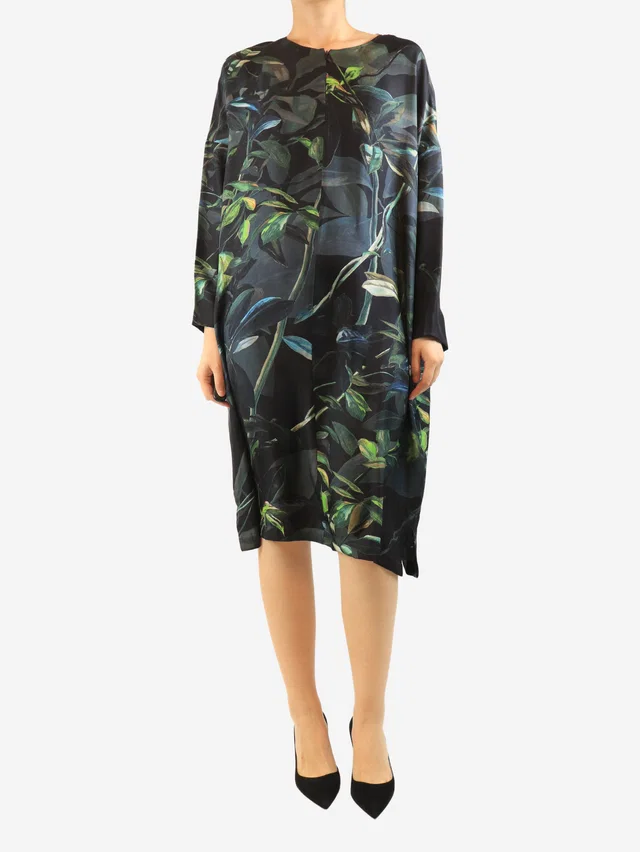 Etro Zip front leafy print midi dress - size UK 16 in Silk from Sign of the Times