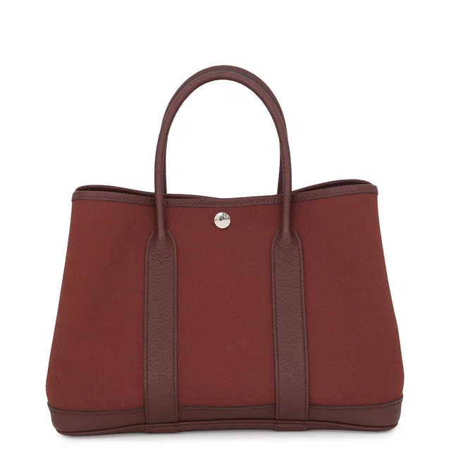 Hermès Garden Party Rouge H Toile Military Negonda Leather Size TPM in Burgundy Leather from GALLERY RARE