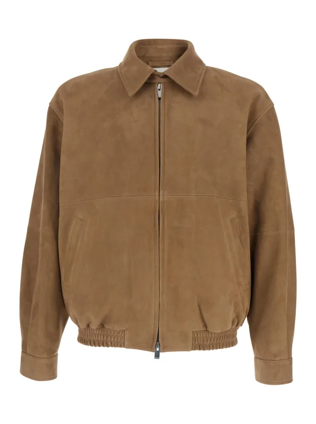 Brown Jacket with Classic Collar and Two Welt Pockets on the Front in Suede for Men in Brown, image 1 of 1 from Gaudenzi Boutique