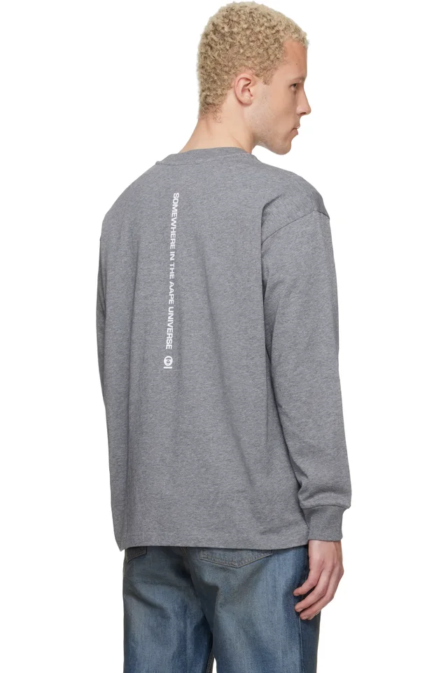 AAPE by A Bathing Ape Gray 'AAPENOW' Clover Moonface Long Sleeve T-shirt, photo 3 of 4 from SSENSE