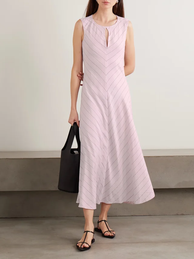 PROENZA SCHOULER WHITE LABEL Jessi cutout striped woven midi dress in Pink, photo 2 of 2 from NET-A-PORTER (Canada)