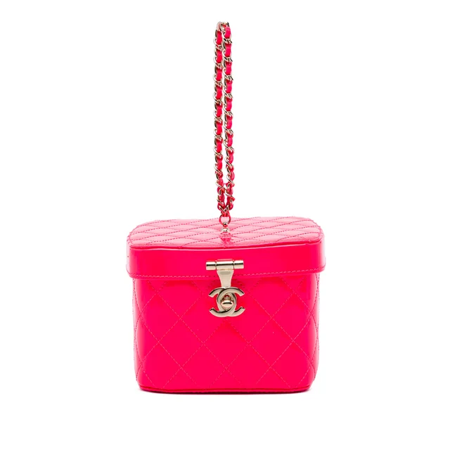 Pink Chanel Mini CC Quilted Patent Vanity Bag in Pink Patent leather from Designer Revival