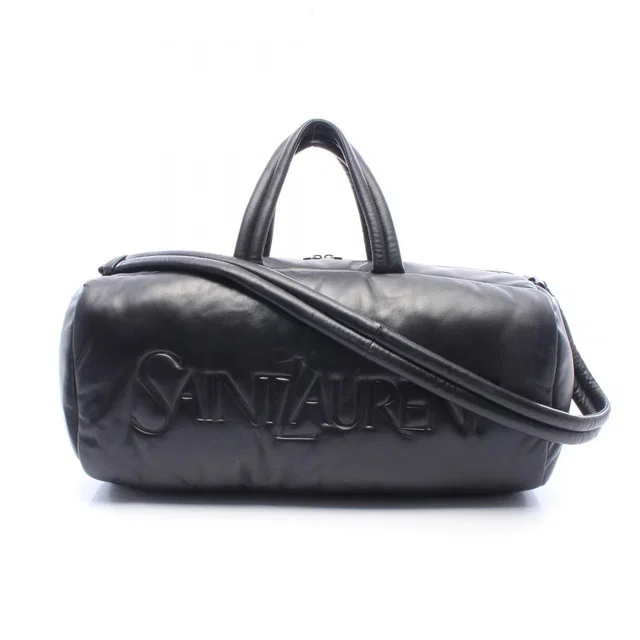 Saint Laurent Boston Bag Wide Logo Puffer Black Leather in Black Leather from The Reluxe