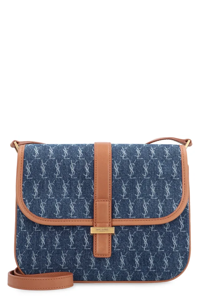 Saint Laurent Monogram Denim And Calf Leather Shoulder Bag — Blue in Blue Calfskin from HEWI