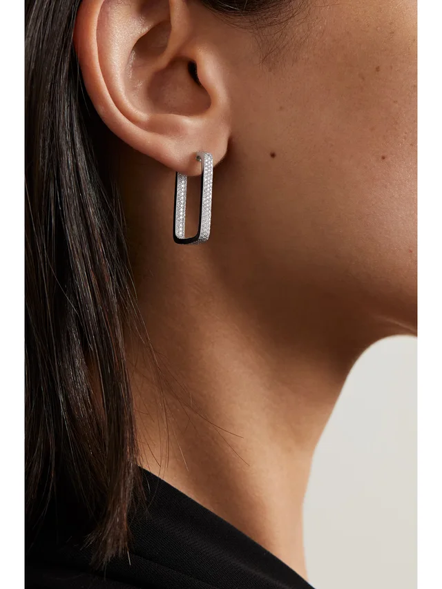 OFIRA Mini Box 18-karat white gold diamond hoop earrings in Metallic, photo 2 of 2 from NET-A-PORTER (Canada)