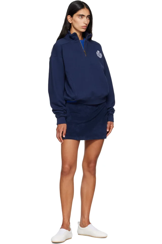 Sporty & Rich Navy Signature Logo Terry Miniskirt, photo 5 of 5 from SSENSE