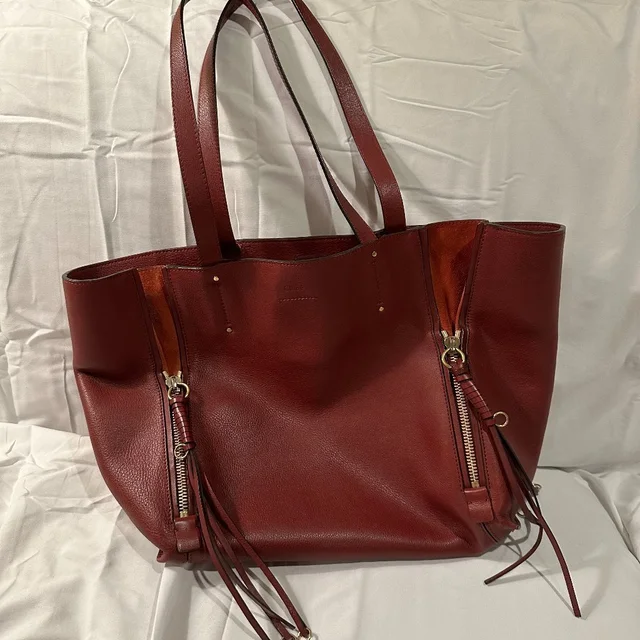 Chloé Burgundy Leather Tote Bag in red Leather from Poshmark